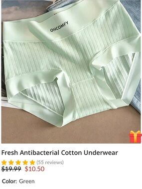 Ribbed Antibacterial Cotton Briefs in Mint Green, Black and White-3 for $30!